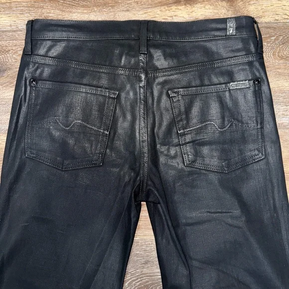 For All Mankind Womens High Rise Coated Slim Wide Leg Jeans Size 32 in Black🖤 - Picture 5 of 11